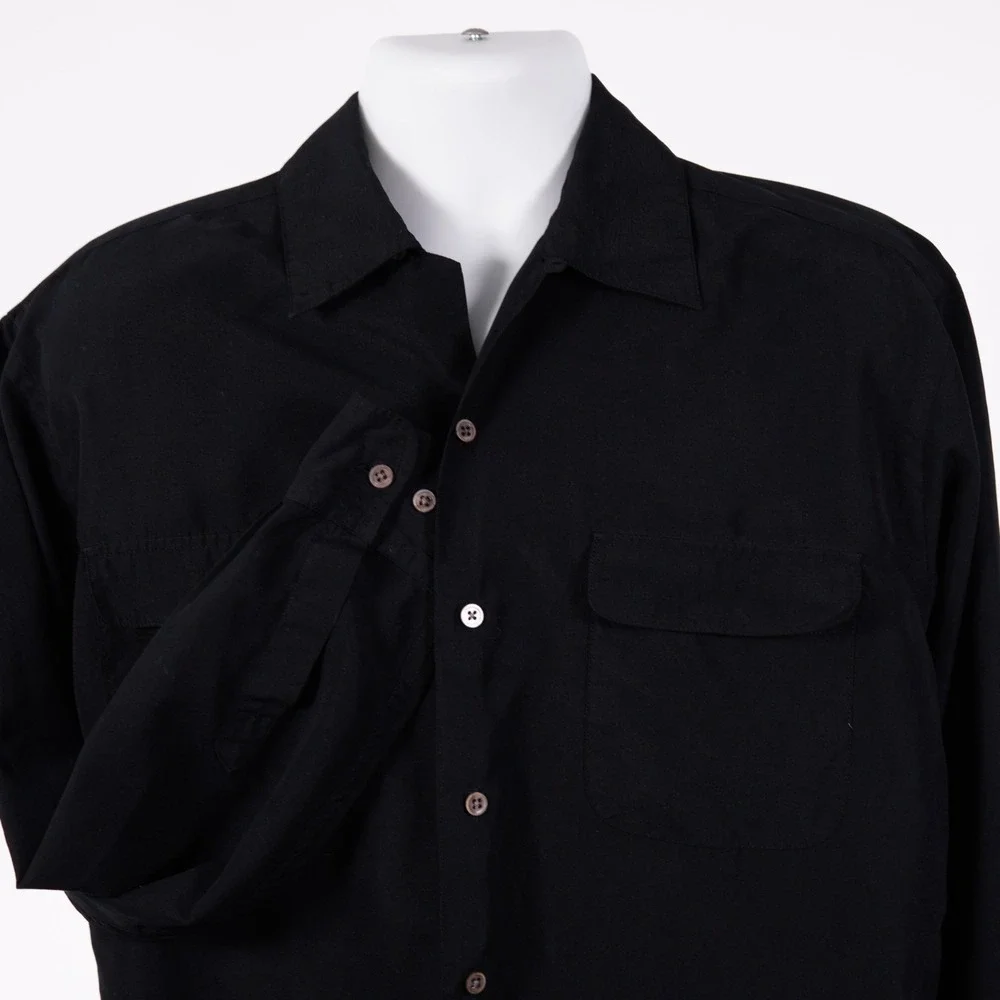 Oleg Cassini Salute Medium Black Men's Collared Dress Shirt Polyester
